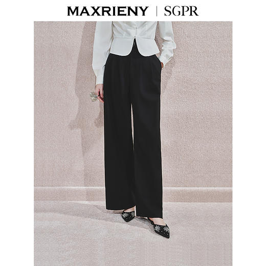 【秀场抢先款】MAXRIENY精致日常风高腰阔腿裤金属休闲长裤24年冬(货号:MS85PA753) 商品图0