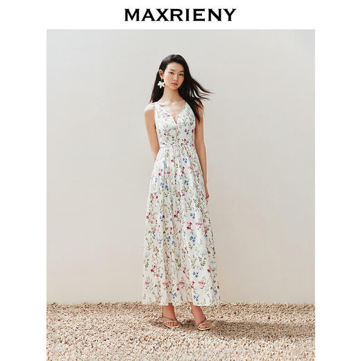 MAXRIENY【商场同款】法式城市度假风绑带精致深V高级碎花连衣裙(货号:MC85DR084) 商品图0