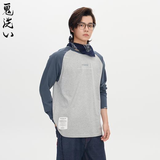 ONIARAI/鬼洗黑标Logo绣花拼布牛角袖长袖常规T恤 A240014 商品图1