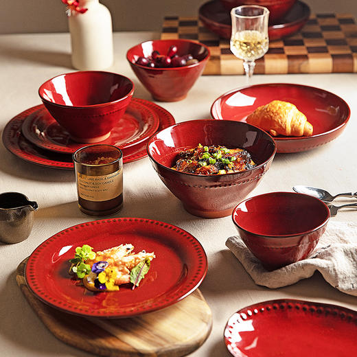 摩登主妇红色新婚结婚订婚礼物送新人闺蜜高级实用碗碟盘餐具套装 商品图2