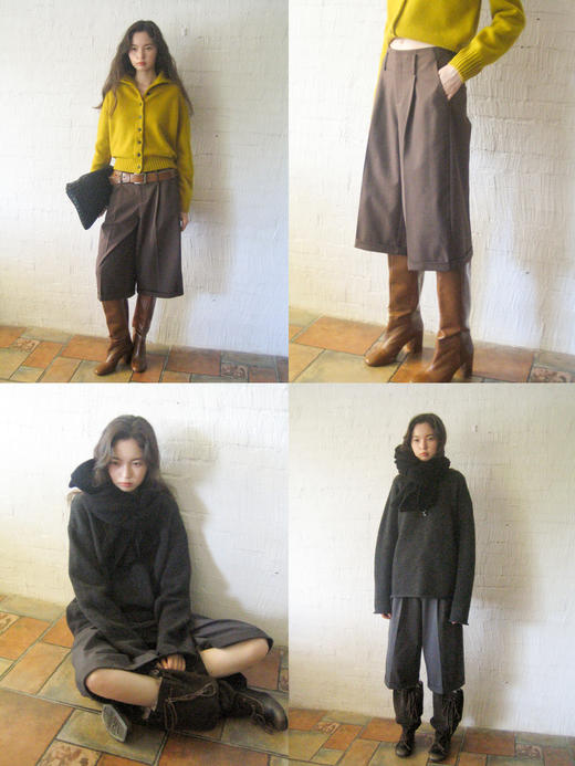 素舶 精纺羊毛透气保暖极简老钱风直筒翻边七分靴裤 商品图3