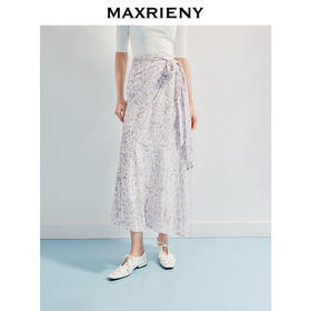 MAXRIENY优雅度假风雪纺碎花半裙25夏款系带印花鱼尾长裙气质感(货号:MF86SK014)