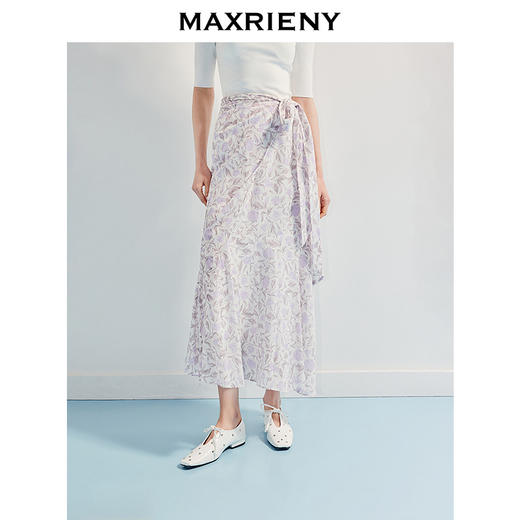 MAXRIENY优雅度假风雪纺碎花半裙25夏款系带印花鱼尾长裙气质感(货号:MF86SK014) 商品图0