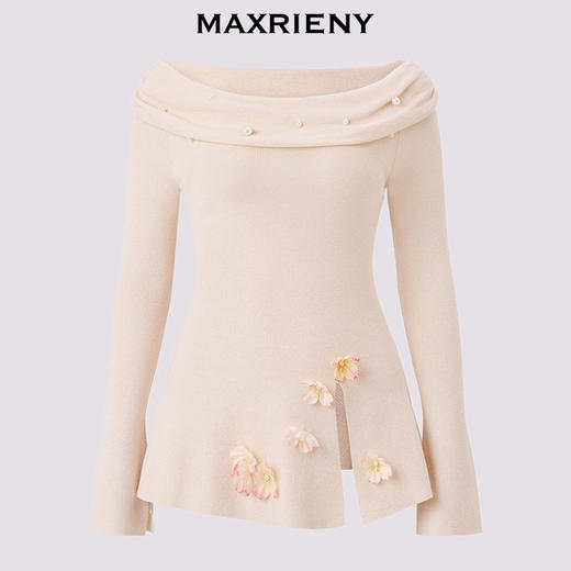 MAXRIENY精致优雅感套头针织衫25春新款一字领修身显瘦长袖上衣女(货号:MS85SW784) 商品图4