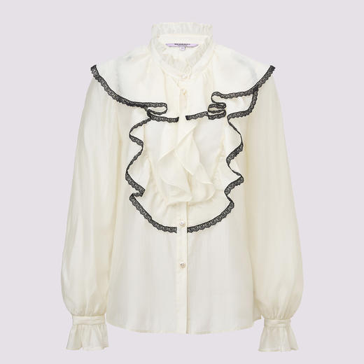 MAXRIENY精致复古蕾丝雪纺衫2024秋冬新款修身显瘦经典赫本风上衣 商品图1