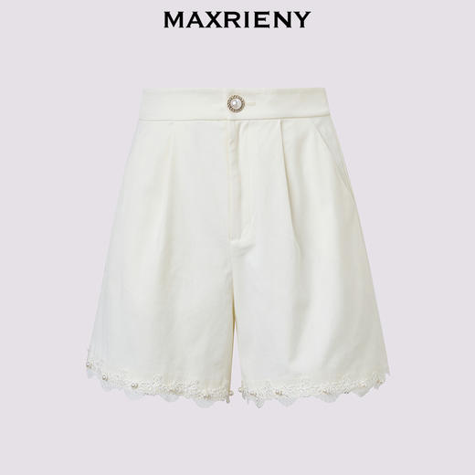 MAXRIENY【商场同款】精致日常感高腰蕾丝钉珠拼接高腰阔腿休闲短裤(货号:MF86PA004) 商品图4