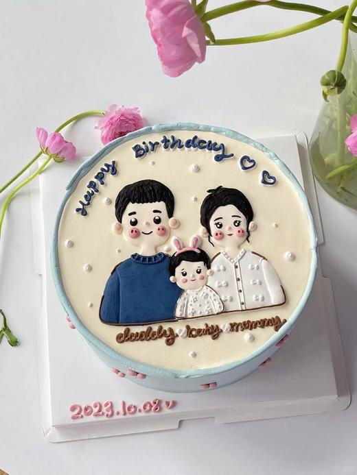 多款式~一家三口手绘卡通蛋糕-低糖处理无添加 商品图1