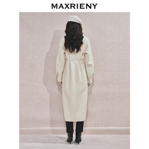 MAXRIENY极简绵羊毛大衣收腰藏肉24冬新款女装廓形毛呢过膝中长款(货号:MS85CT506) 商品图3