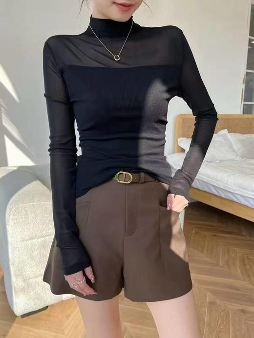 伯妮斯茵 | 轻熟气质风 | 半高领网纱打底衫 | 微透拼接设计 | 修身显瘦版型 | 通勤叠穿|SZ3T55 商品图2