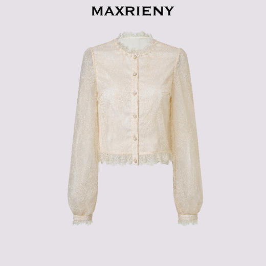 MAXRIENY宫廷复古风穿搭蕾丝雪纺衫25秋款华丽轻奢灯笼袖上衣女(货号:MF86TP504) 商品图0