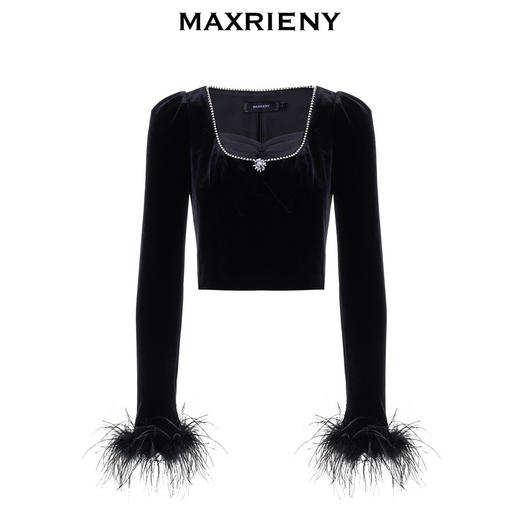 MAXRIENY复古率性拼接丝绒上衣打底衫(货号:MC88TP770) 商品图3