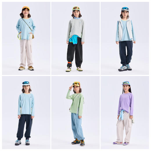 【代发】绿标越野速干T7A抑菌T儿童秋季长袖上衣简约纯色款SUNNYWHITEGreen 商品图3