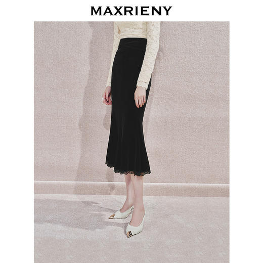MAXRIENY浪漫优雅感蕾丝鱼尾半身裙2024秋冬新款复古赫本风裙子(货号:MS85SK763) 商品图3
