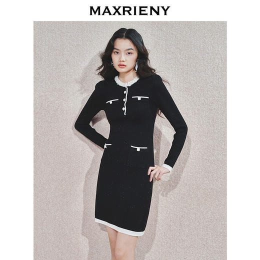 MAXRIENY千金名媛风连衣裙24冬新款精致法式小香风针织裙子收腰(货号:MS85DR766) 商品图2