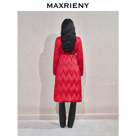 MAXRIENY冬季长款羽绒服加厚女士毛领纯色修身中长款红色(货号:MS85DC755) 商品图3