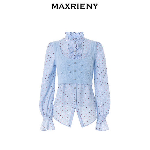 MAXRIENYMAXRIENY复古宫廷感植绒波点衬衫修身上衣(货号:MC88TP765) 商品图3