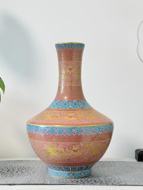 胭脂红描金龙凤祥云赏瓶