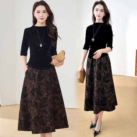 XYKL-25B05时尚印花两件套连衣裙女新款2025年秋季韩版气质优雅女装潮流裙子 商品图1