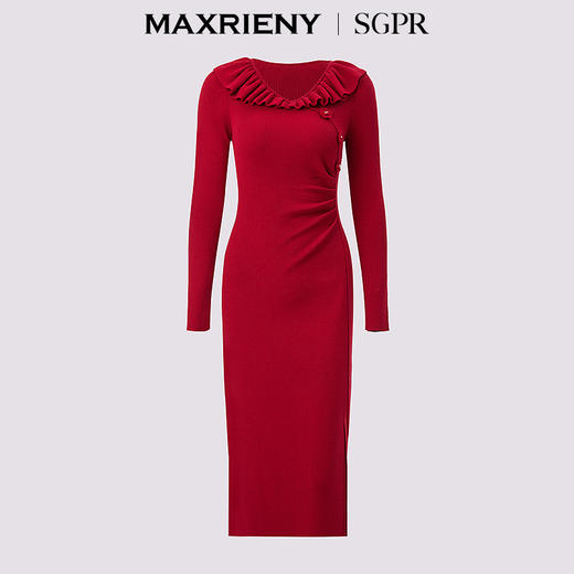 【商场同款-新年红系列】MAXRIENY优雅复古感连衣裙针织红色裙子(货号:MS85DR759) 商品图4