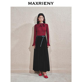 MAXRIENY浪漫复古感A字丝绒半裙24冬新款法式赫本风高腰长裙修身(货号:MS85SK509)