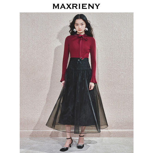 MAXRIENY时尚百搭高腰拼接纱裙中长款显瘦气质半身裙(货号:MS85SK767) 商品图2