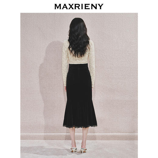 MAXRIENY浪漫优雅感蕾丝鱼尾半身裙2024秋冬新款复古赫本风裙子(货号:MS85SK763) 商品图4