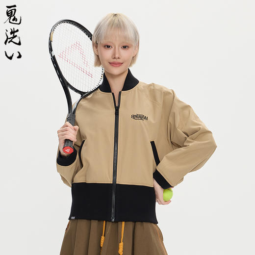 ONIARAI/鬼洗25秋季黑标和谐共处标语图腾高腰棒球外套女 A340015 商品图2