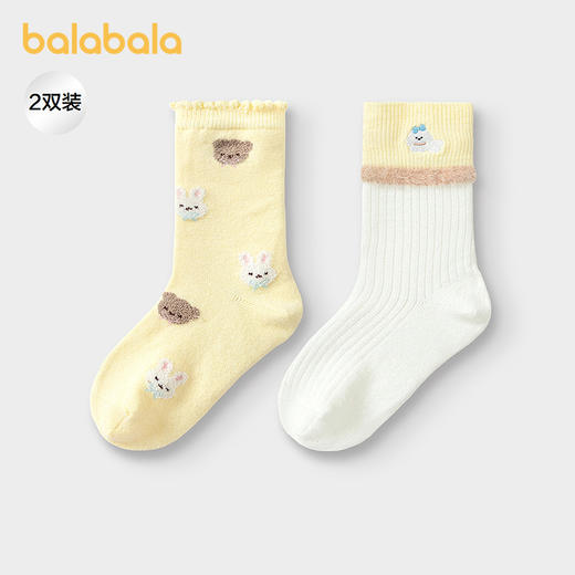 【商场同款】巴拉巴拉儿童袜子秋冬女童学生袜含羊毛保暖萌两双装 商品图0