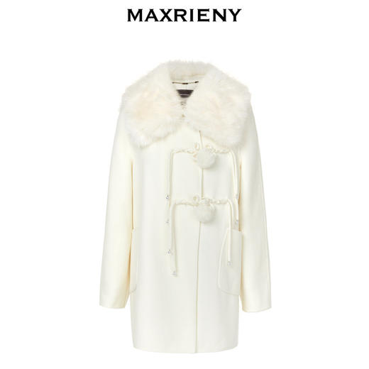 MAXRIENY【商场同款】雪绒之星新中式大衣冬款奶白色双面呢羊毛外套(货号:MC88CT516) 商品图3