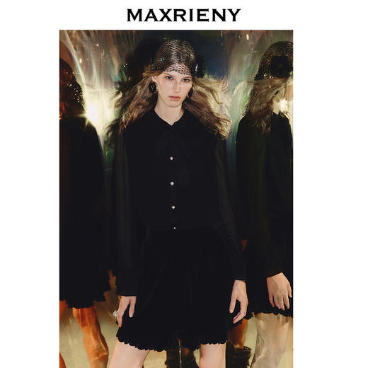 MAXRIENY法式慵懒感穿搭雪纺衬衫女25秋款H型系带蝴蝶结宽松上衣(货号:MF86TP508) 商品图1