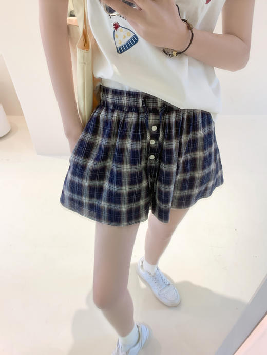 <曾小咸推荐>现货秒杀！最后一波 ！高腰显瘦休闲藏蓝色格子短裤 日常119.99 立减60 秒杀59.99！ 商品图7