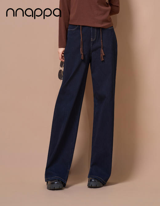 保暖丝斜纹牛仔外穿内开叉直筒裤PA29392 商品图0