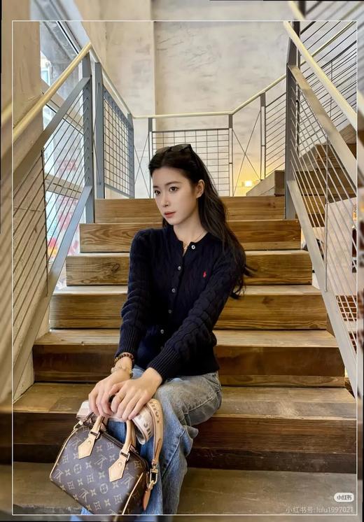 L@uren拉夫家/小马刺绣标粗纱大麻花针织宽松圆领开衫毛衣 商品图4