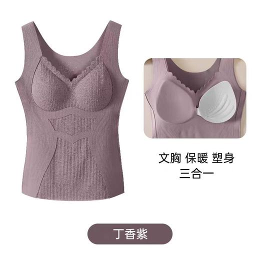 五只白鹅—蕾丝无痕背心一体式免穿文胸双层磨毛抗菌暖体衣73516 商品图5