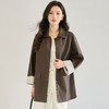 「高货sh」全新升级【铂金会员477/天猫639/差价162】(04445)洛诗琳时尚条纹拼接皮衣2025秋季复古翻领百搭风衣外套女 商品缩略图2