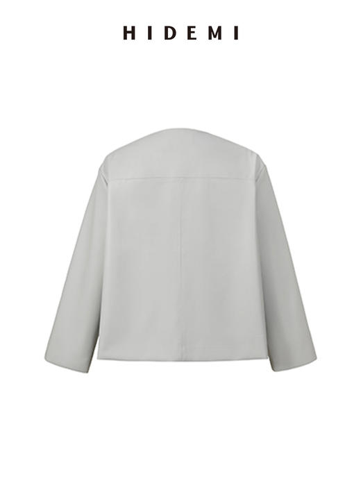 HIDEMI 高级浅灰圆领简约设计感环保皮短外套 商品图2