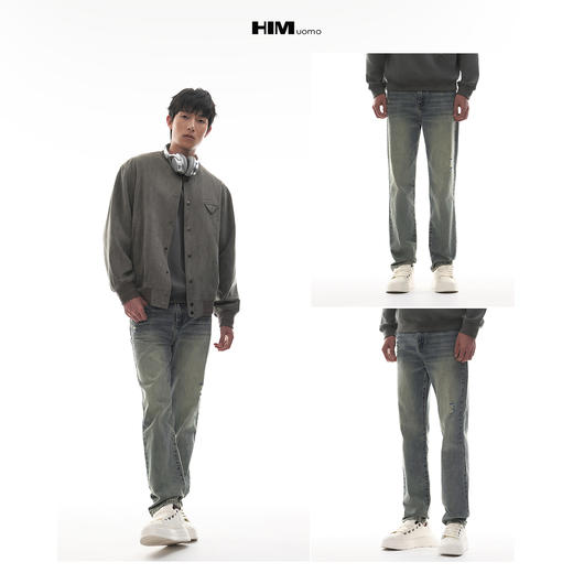 HIM漢崇  做旧割破舒适休闲牛仔裤男复古宽松水洗直筒裤 2025秋季 商品图3