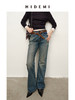 HIDEMI 都市单宁系列猫须水洗做旧感显瘦中低腰喇叭牛仔裤长裤 商品缩略图0