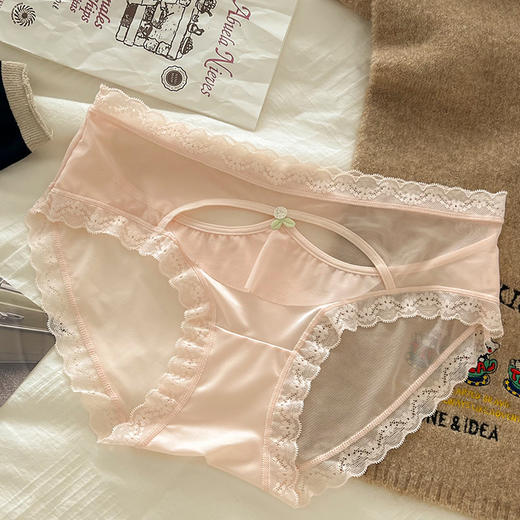 【39.9秒杀3条❗欧美蕾丝内裤】ins微醺粉黛，散发着浪漫纯欲的朦胧感，网纱包臀裸感轻盈，桑蚕丝养护底裆，性感透气中腰三角裤新款内裤三角裤QQ 商品图5