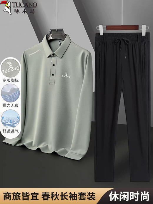 啄木鸟 2025春秋季新款长袖polo衫长裤休闲运动套装中老年爸爸装 商品图0