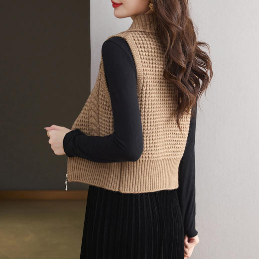CC26-9122翻领针织马甲女士秋冬外穿2025早秋新款拉链叠穿宽松毛衣背心外搭 商品图3