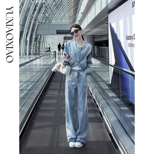 余潇潇【普鲁士新贵】时尚100棉蕾丝烫钻牛仔外套&宽松直筒牛仔裤 商品图0