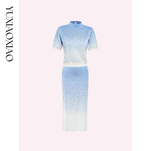 余潇潇【欧若星光】时髦双色渐变提花针织羊毛衫&层次感羊毛半裙女 商品图4