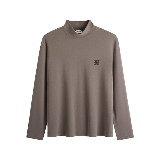 HIM漢崇  简约字母烧花舒适莫代尔棉休闲长袖小高领T恤男 2025秋季 商品图4