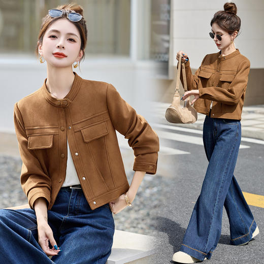 气质休闲立领巨好看的，美拉德机车夹克上衣麂皮外套HR-7703 商品图1