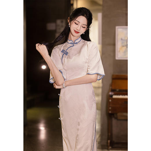 LSB3024米白色气质新中式旗袍2024新款夏季改良日常学生民国复古连衣裙女 商品图1