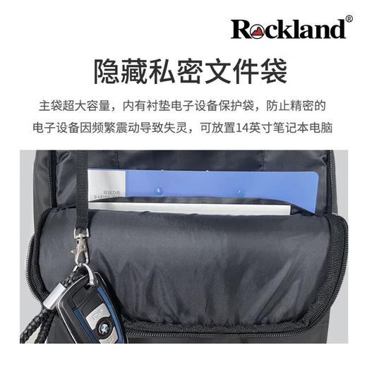 洛克兰自由系列牛津防盗双肩包 黑灰色—rxs 商品图4