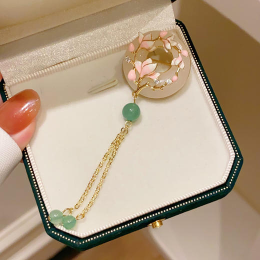 国潮玉兰花平安扣中国风胸针高档女旗袍压襟配饰胸花流苏别针饰品 商品图2