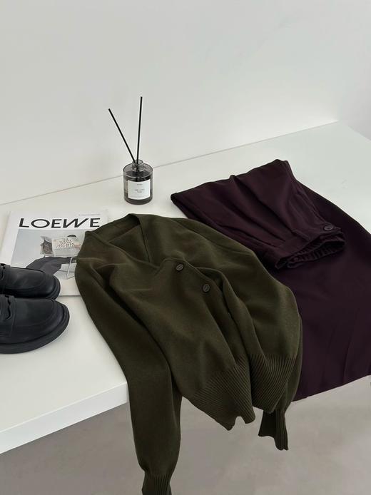 秋冬新款苔藓绿法式极简风V领针织开衫 商品图12