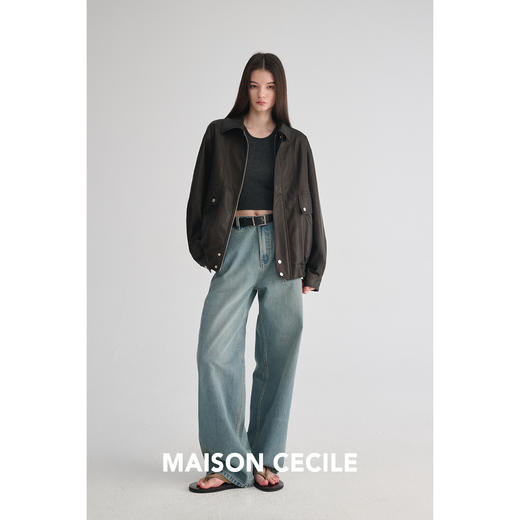 MAISON CECILE 复古飒爽时髦不费力蛋白皮宽松夹克皮衣外套 商品图4